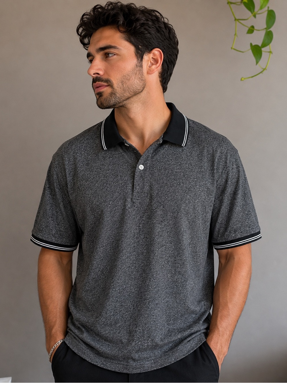 Black Brown 1826 Men’s Heather Grey Polo Shirt – Size Large